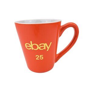 eBay 25th Anniversary Orange Ceramic Mug 12 Oz Yellow Logo Promo Swag Cup